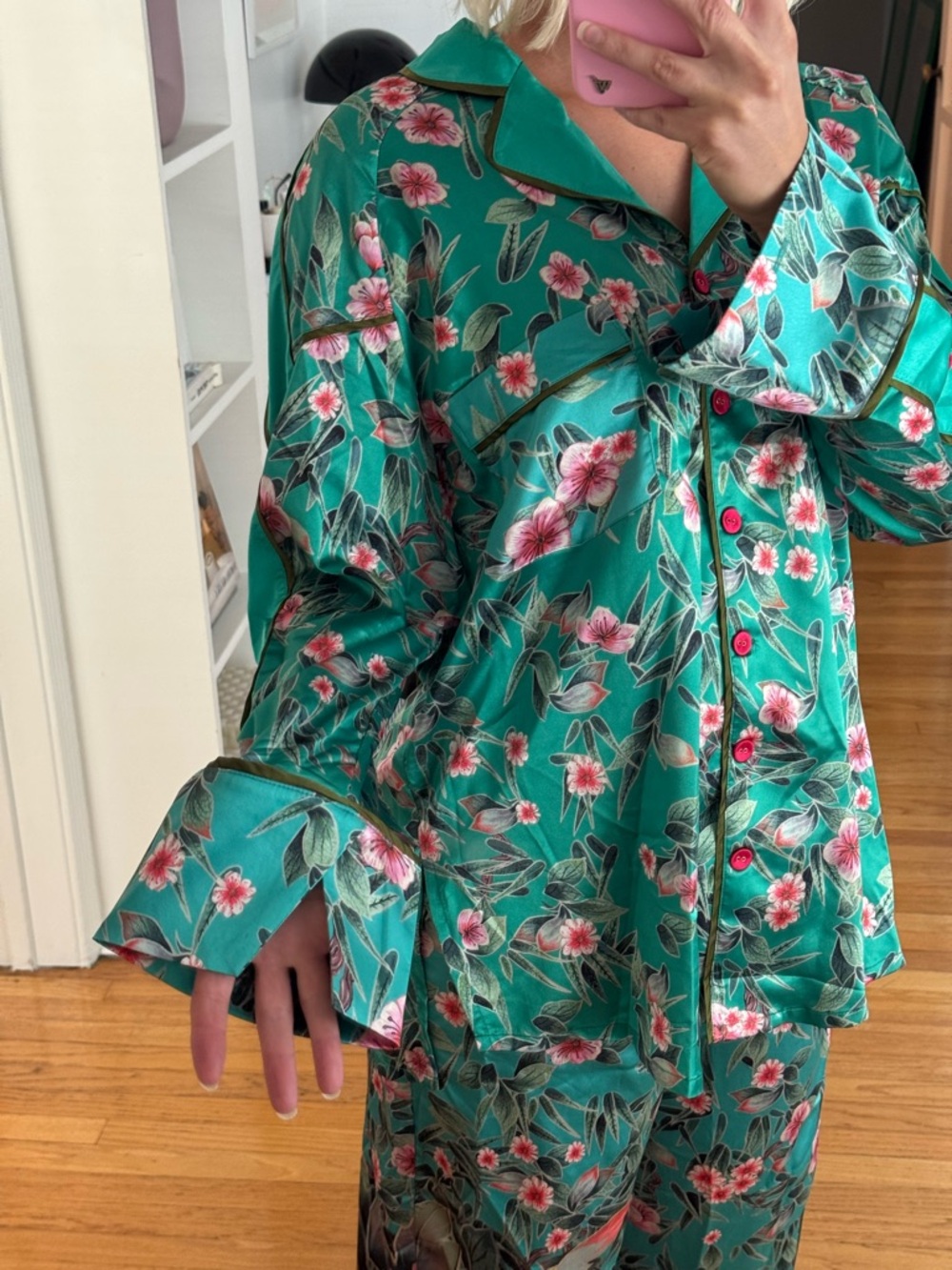 We are HAH x free people green satin silky pajama printed floral set